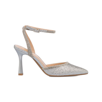 Décolleté slingback gioiello argento glitterate con strass e tacco a stiletto 9 cm Lora Ferres, Donna, SKU w021000795, Immagine 0